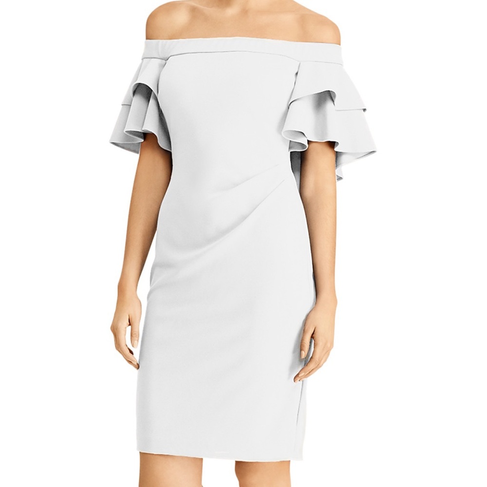 Lauren Ralph Lauren White Off The Shoulder Ruffle Sheath Dress size 6